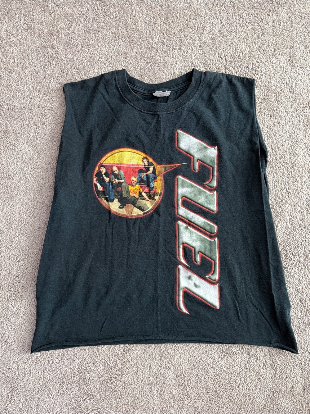 Vintage Y2K Fuel Band Tee Sleeveless Cropped Anvil XL Alt Rock Grunge 23 x 24.5